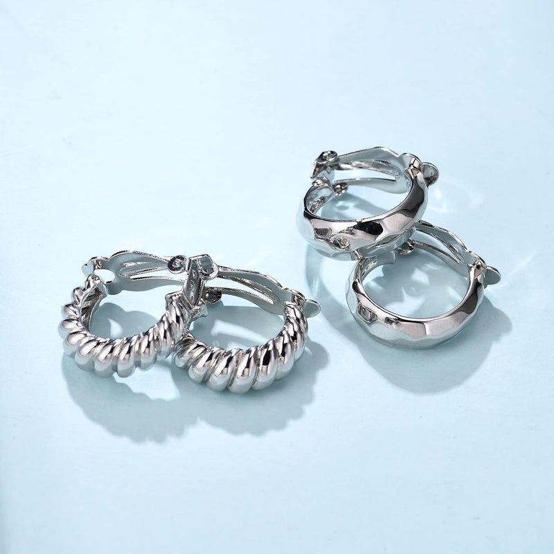 AllenCOCO Clip on Earrings Women, 14K Gold Hoop Clip-On Earrings for Women, Hypoallergenic Non Pierced Croissant Earrings - Image 4